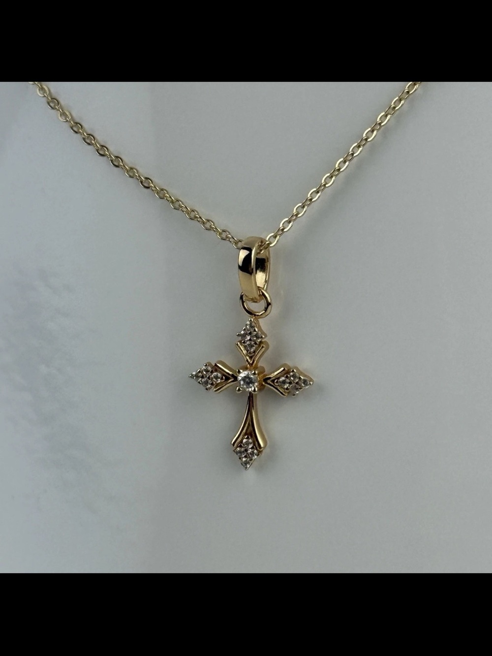 Gold Plated 925 Sterling Silver Cross Pendant Necklace Simulated CZ Diamonds NEW